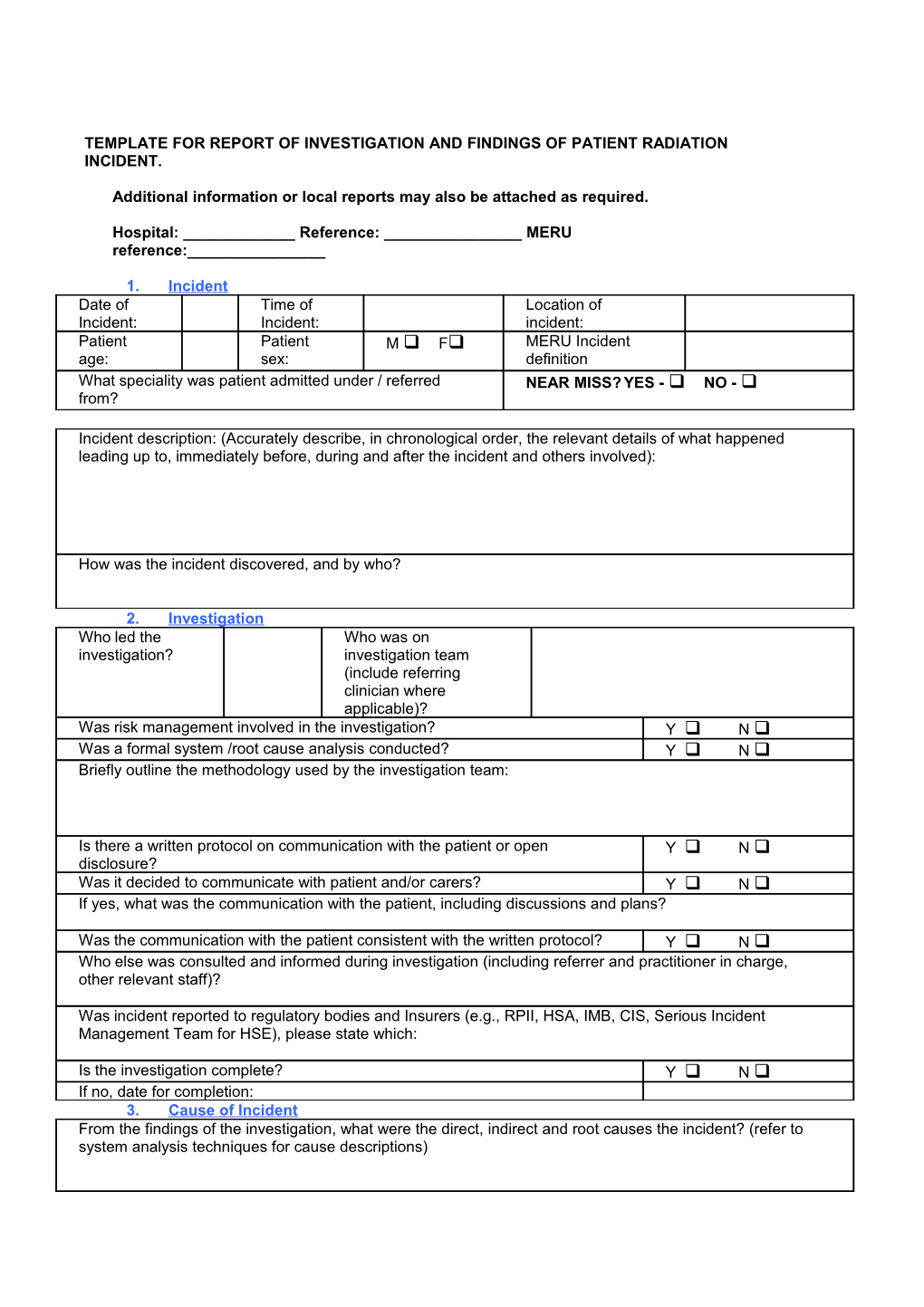 Template For Report Of Investigation And Findings Of Patient Radiation Incident