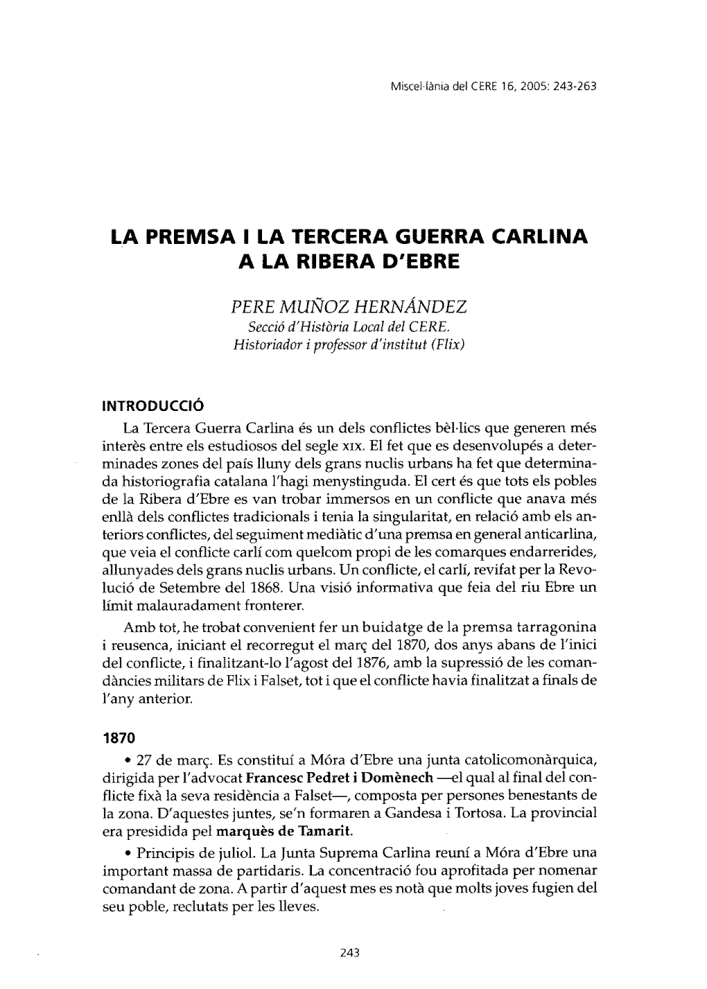 La Premsa I La Tercera Guerra Carlina a La Ribera D'ebre