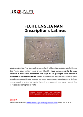 FICHE ENSEIGNANT Inscriptions Latines