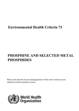 Environmental Health Criteria 73 PHOSPHINE and SELECTED
