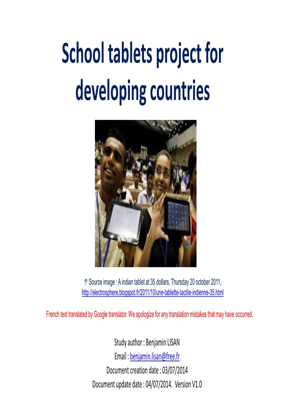 School Tablets Project for Developing Countries