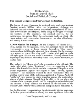 Restoration from 1815 Until 1848: Social and Political Change
