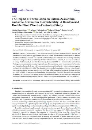 The Impact of Formulation on Lutein, Zeaxanthin, and Meso-Zeaxanthin Bioavailability: a Randomised Double-Blind Placebo-Controlled Study