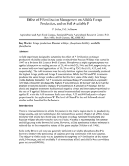 Effect of P Fertilization Management on Alfalfa Forage Production, and on Soil Available P