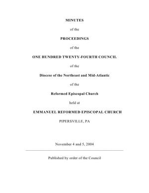 MINUTES of the PROCEEDINGS of the ONE HUNDRED TWENTY-FOURTH COUNCIL of the Diocese of the Northeast and Mid-Atlantic of the Refo