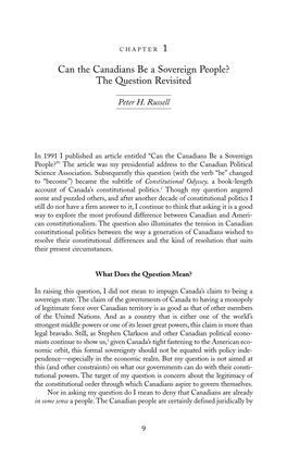 Can the Canadians Be a Sovereign People? the Question Revisited