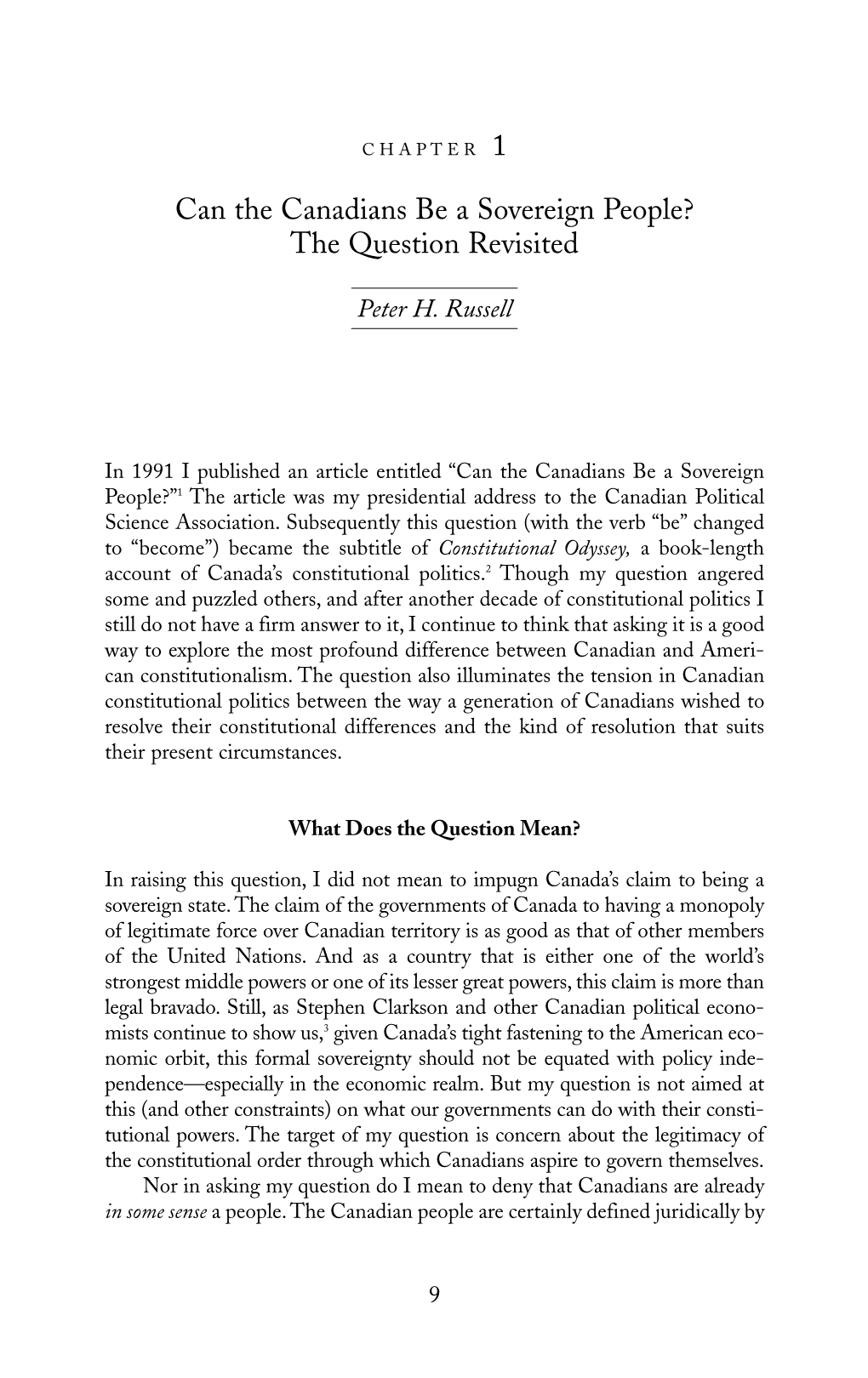 Can the Canadians Be a Sovereign People? the Question Revisited