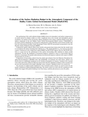 Evaluation of the Surface Radiation Budget in the Atmospheric Component of the Hadley Centre Global Environmental Model (Hadgem1)