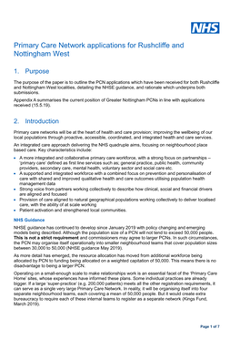 Primary Care Network Applications for Rushcliffe and Nottingham West