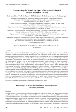 Ethnozoology in Brazil: Analysis of the Methodological Risks in Published Studies R