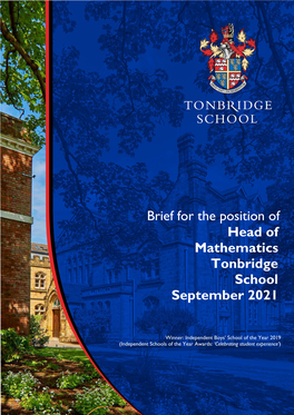 Brief for the Position of Head of Mathematics Tonbridge School September 2021