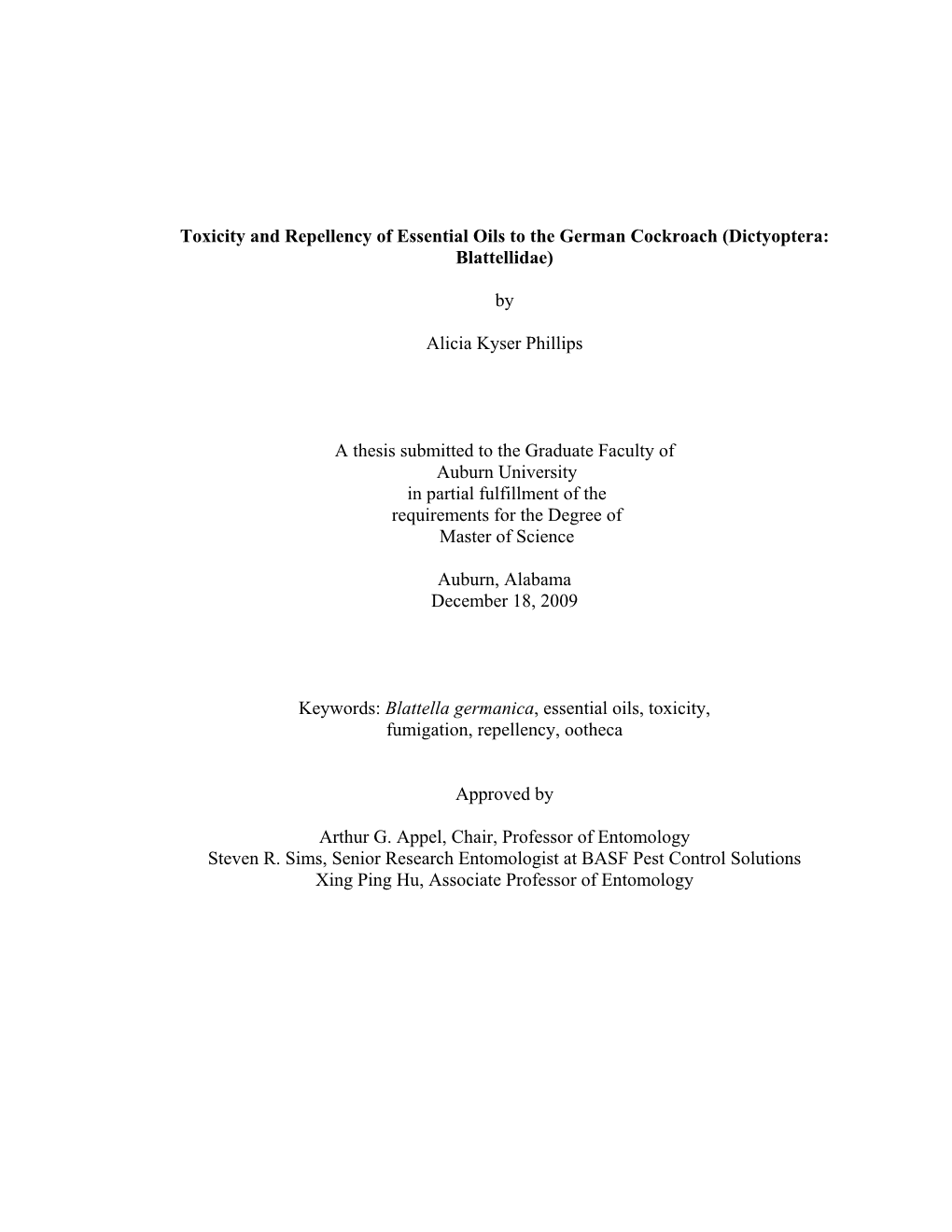 Toxicity and Repellency of Essential Oils to the German Cockroach (Dictyoptera: Blattellidae)