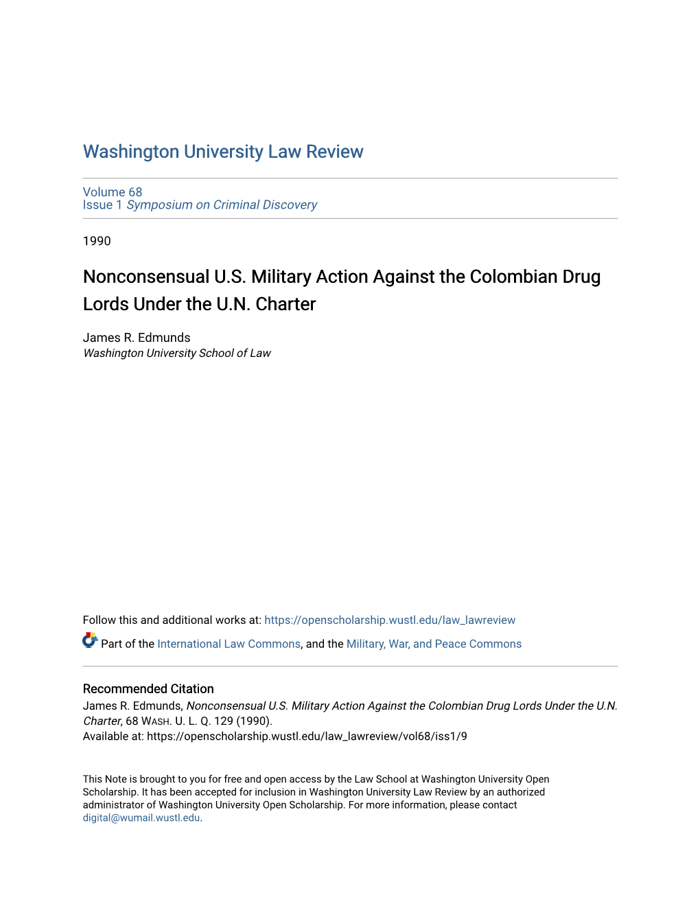 Nonconsensual U.S. Military Action Against the Colombian Drug Lords Under the U.N