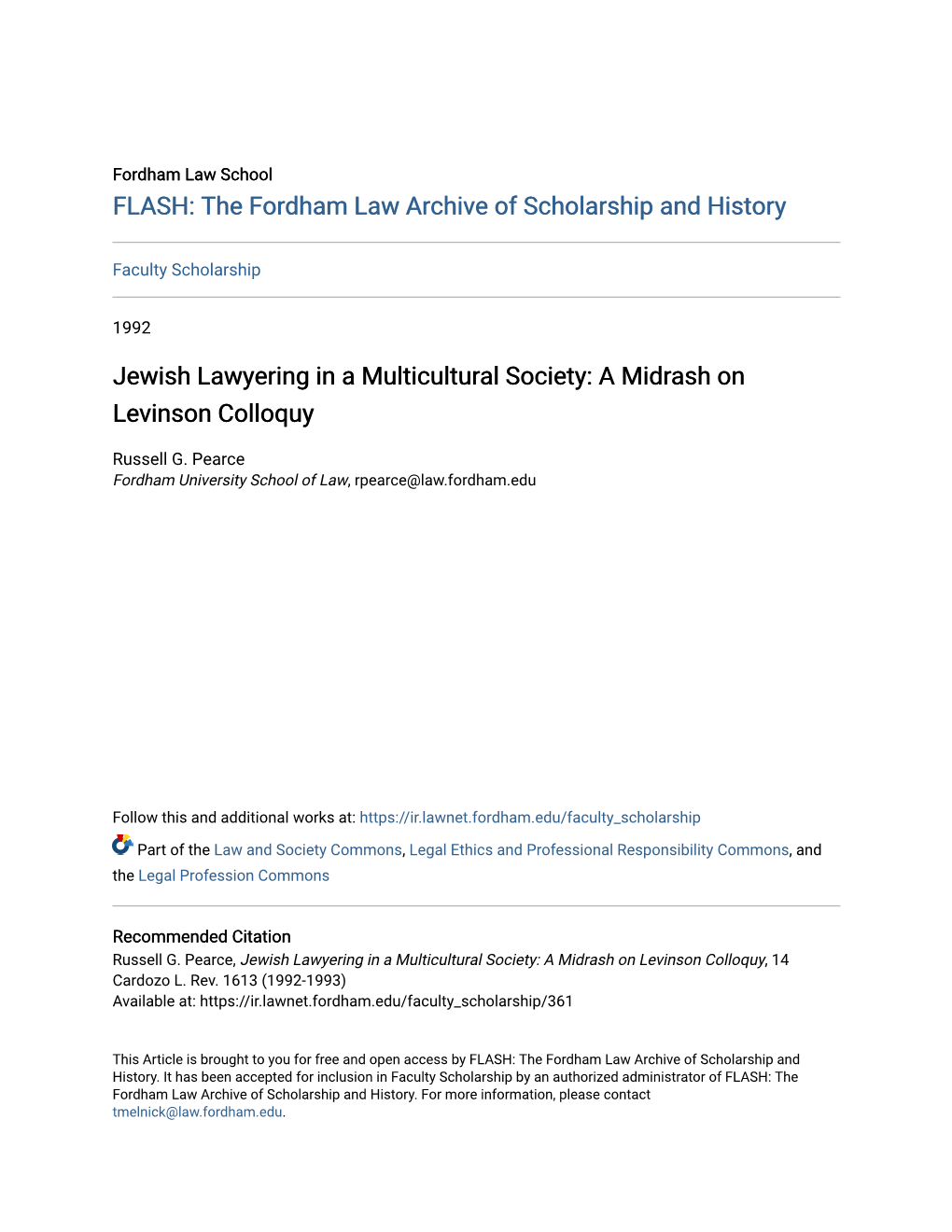 Jewish Lawyering in a Multicultural Society: a Midrash on Levinson Colloquy