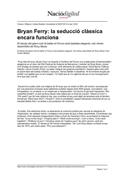 Bryan Ferry: La Seducció Clàssica Encara Funciona El Dandy Del Glam-Rock Fa Ballar El Fòrum Amb Balades Elegants I Els Ritmes Desinhibits De Roxy Music