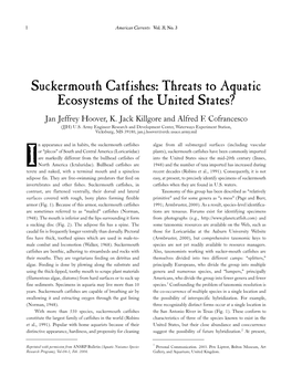Suckermouth Catfishes: Threats to Aquatic Ecosystems of the United States? Jan Jeffrey Hoover, K