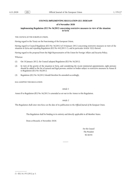 Council Implementing Regulation (EU) 2020/1649
