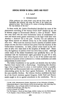 Judicial Review in India: Limits and Policy