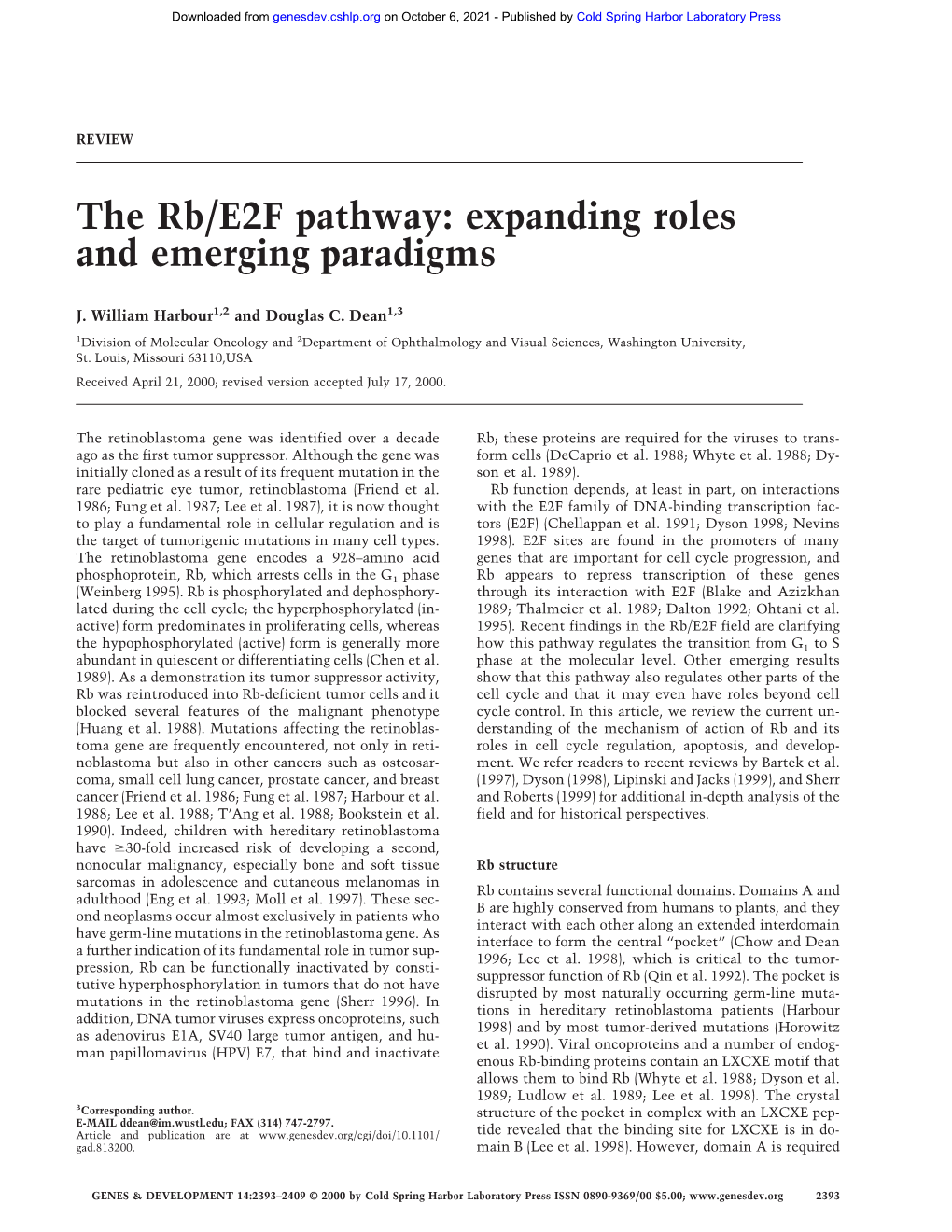 The Rb/E2F Pathway: Expanding Roles and Emerging Paradigms