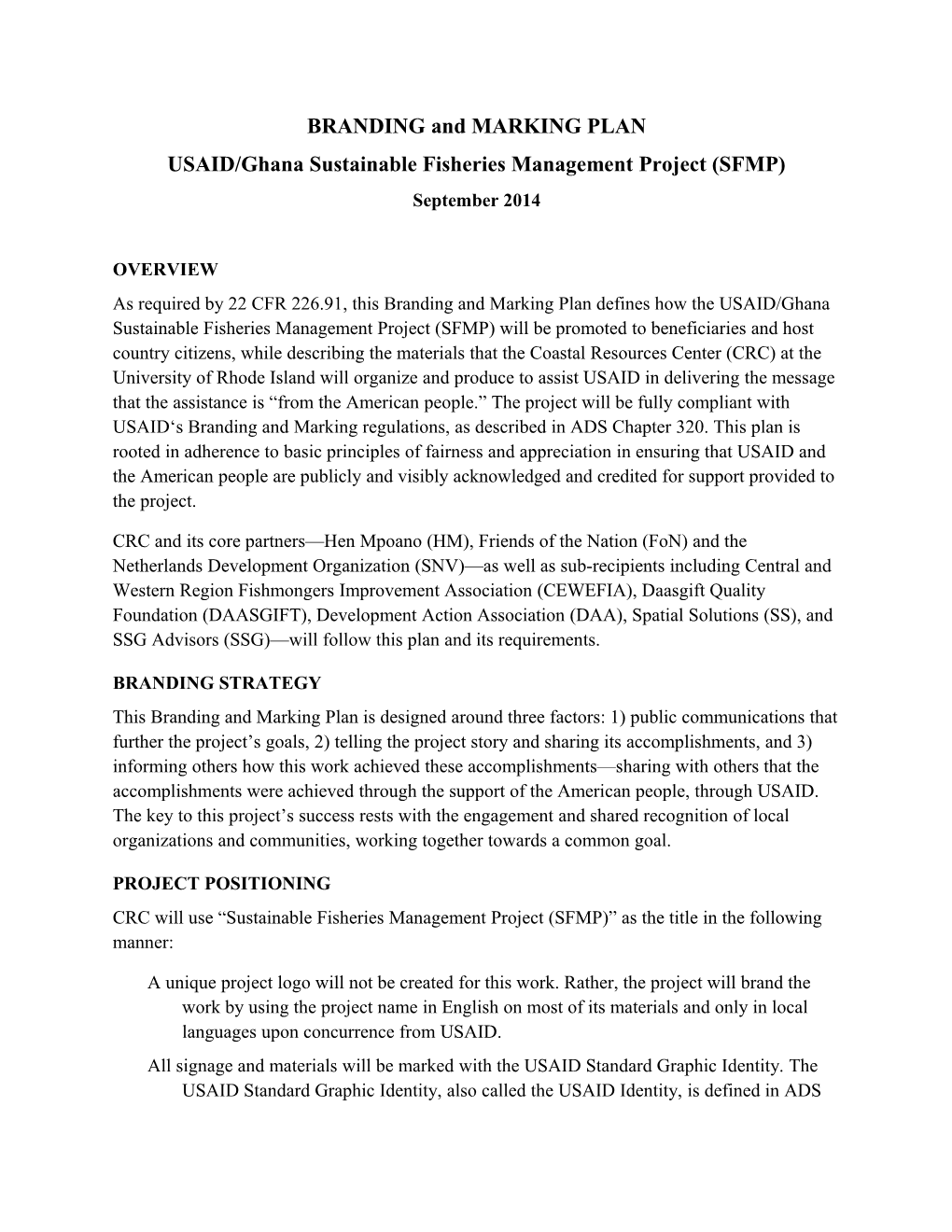 USAID/Ghana Sustainable Fisheries Management Project (SFMP)