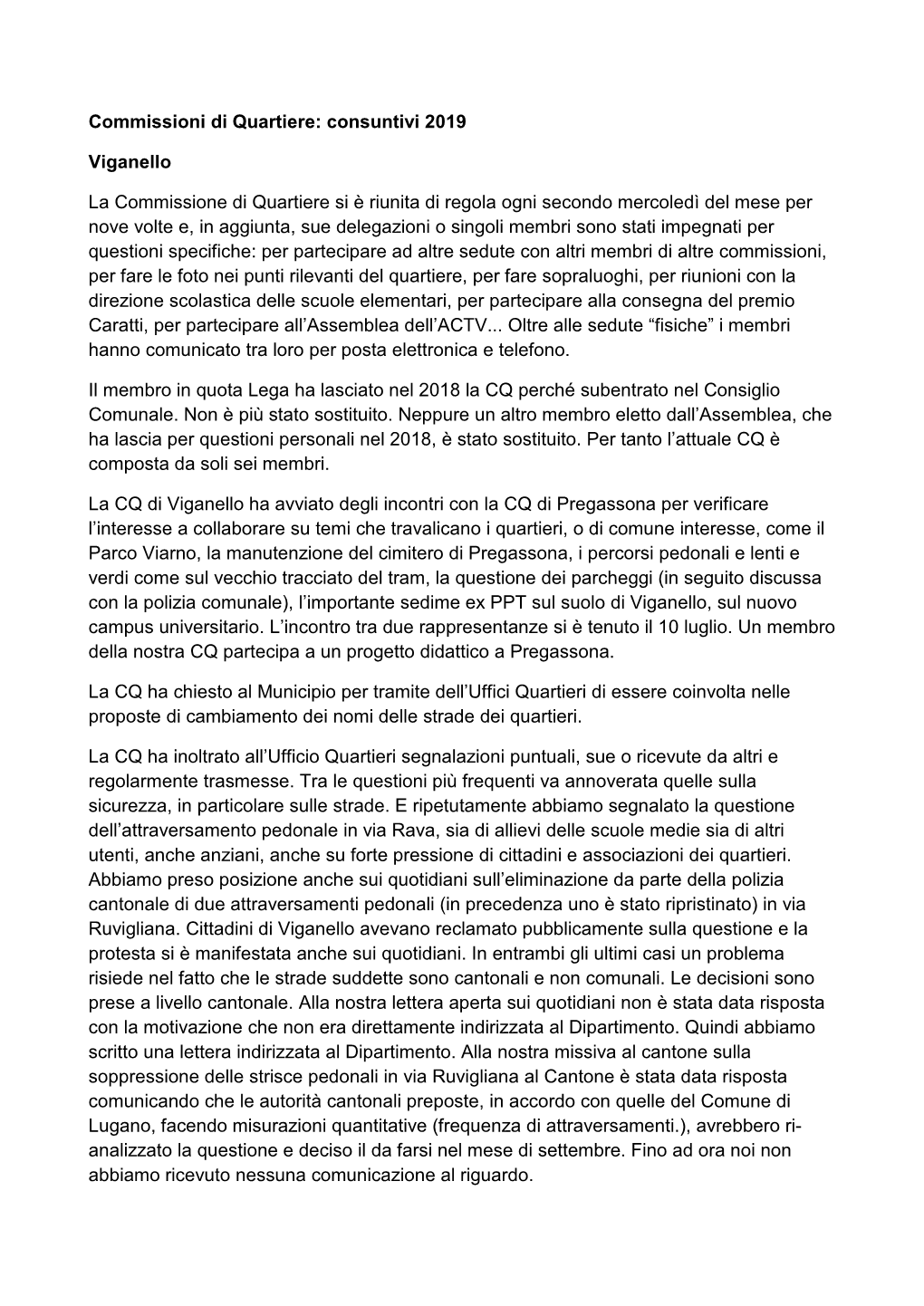 Consuntivi 2019 Viganello La Commissione Di Quartiere Si È