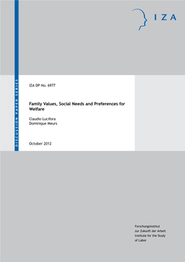 Family Values, Social Needs and Preferences for Welfare