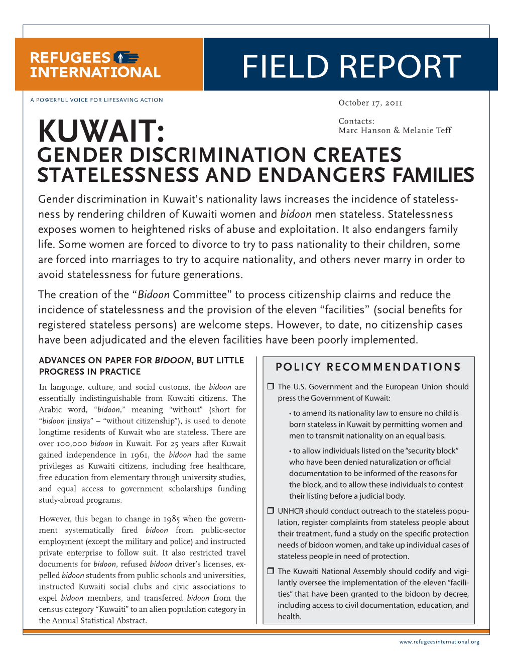 Kuwaiti Mothers) Remain Relegated to Result in Fewer Bidoon on Paper