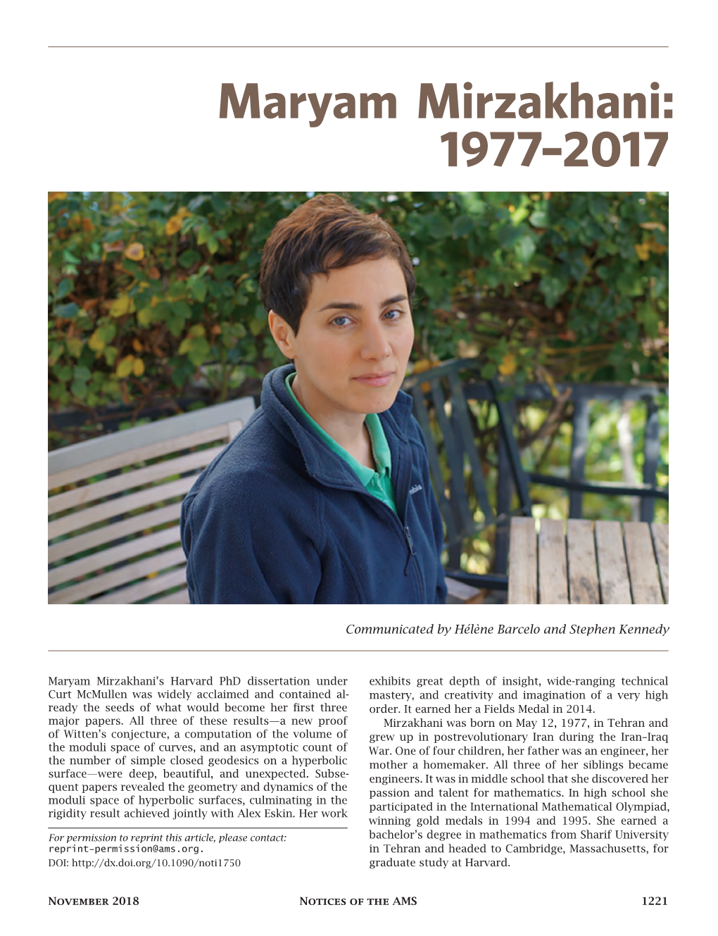 Maryam Mirzakhani: 1977–2017