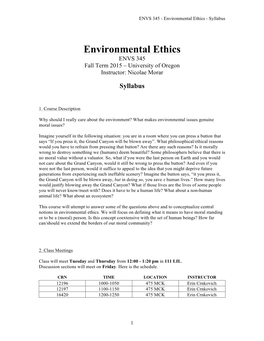 Environmental Ethics - Syllabus