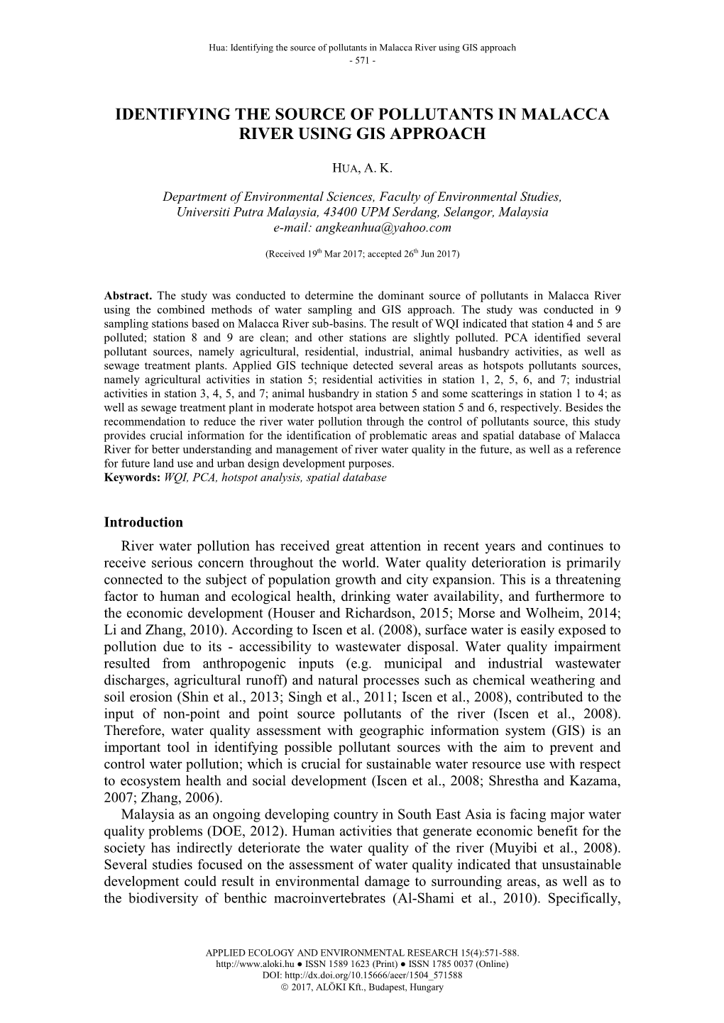 Identifying the Source of Pollutants in Malacca River Using GIS Approach - 571