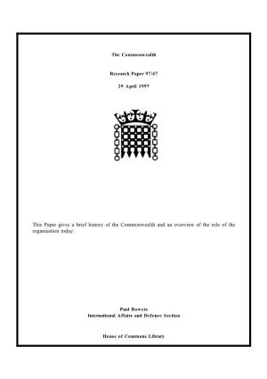 The Commonwealth Research Paper 97/47 29 April 1997