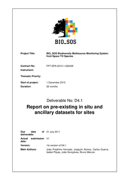Report on Pre-Existing in Situ and Ancillary Datasets for Sites