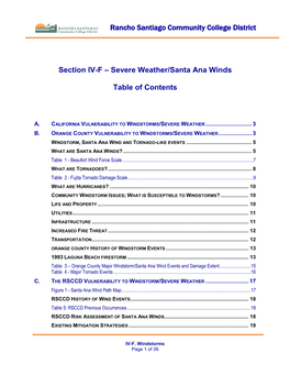 Section IV-F – Severe Weather/Santa Ana Winds Table of Contents