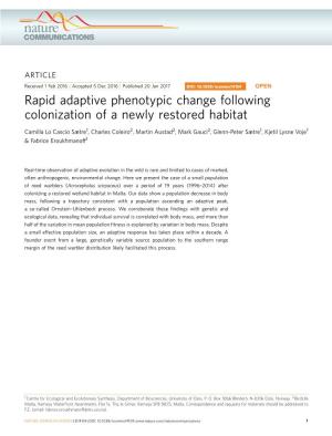Rapid Adaptive Phenotypic Change Following Colonization of a Newly Restored Habitat