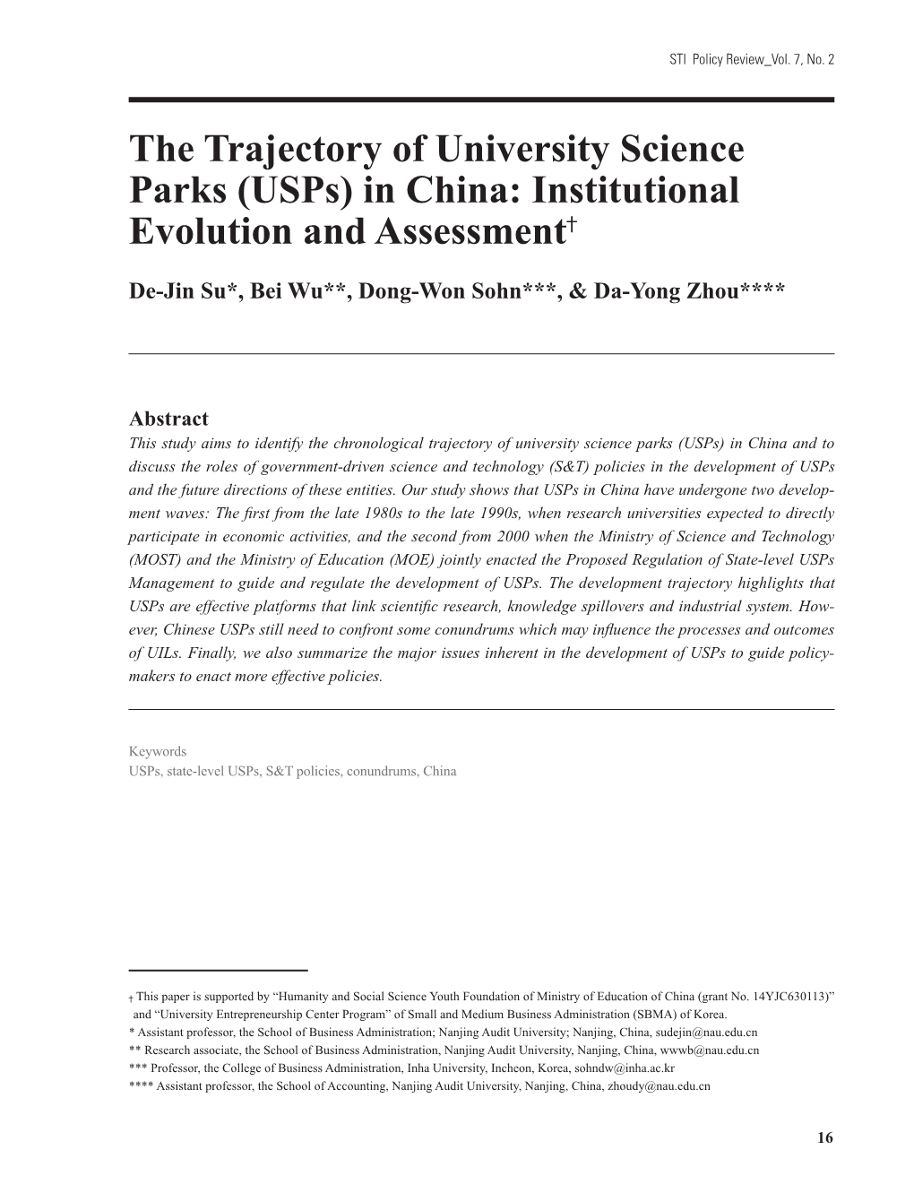 Usps) in China: Institutional Evolution and Assessment
