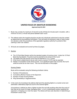 UNIFIED RULES of AMATEUR KICKBOXING Approved July 29, 2019