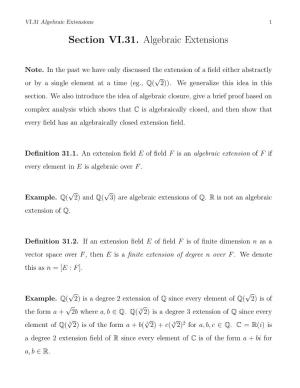 Section VI.31. Algebraic Extensions