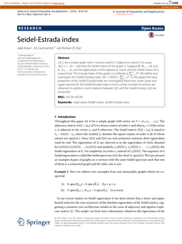 Seidel-Estrada Index Jalal Askari1, Ali Iranmanesh1* and Kinkar Ch Das2