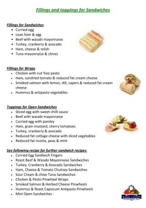 Fillings and Toppings for Sandwiches