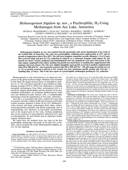 Methanogenium Fngidum Sp. Nov., a Psychrophilic, H,-Using Methanogen from Ace Lake, Antarctica PETER D
