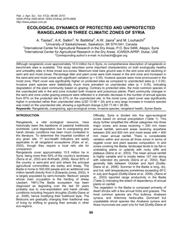 Ecological Status of Protected and Unprotected Rangelands in Syria