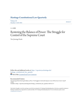 The Struggle for Control of the Supreme Court, 20 Hastings Const