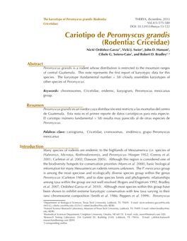 Cariotipo De Peromyscus Grandis (Rodentia: Criceidae) Nicté Ordóñez-Garza1*, Vicki J
