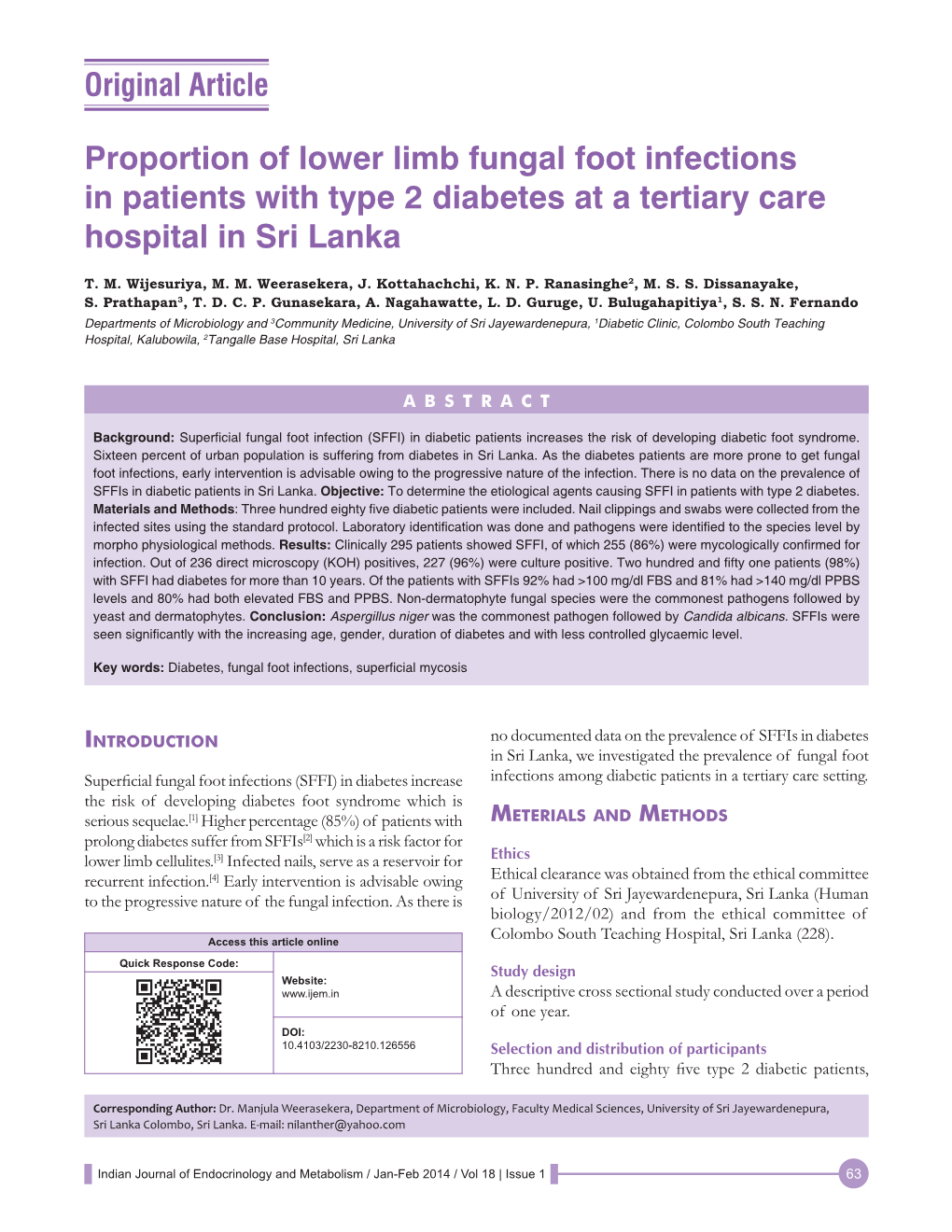 Proportion of Lower Limb Fungal Foot Infections in Patients with Type 2 Diabetes at a Tertiary Care Hospital in Sri Lanka