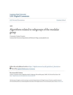 Algorithms Related to Subgroups of the Modular Group