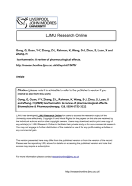 Isorhamnetin a Review of Pharmacological Effects