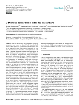 3-D Crustal Density Model of the Sea of Marmara