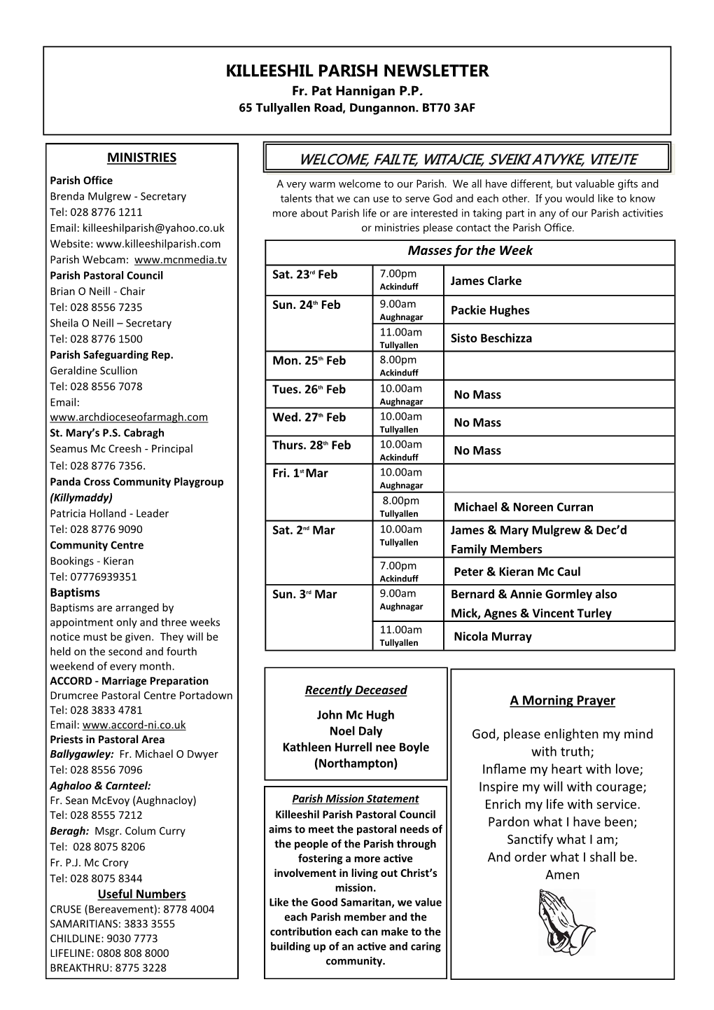 KILLEESHIL PARISH NEWSLETTER Fr