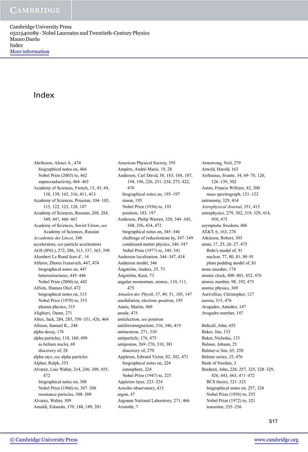 Nobel Laureates and Twentieth-Century Physics Mauro Dardo Index More Information