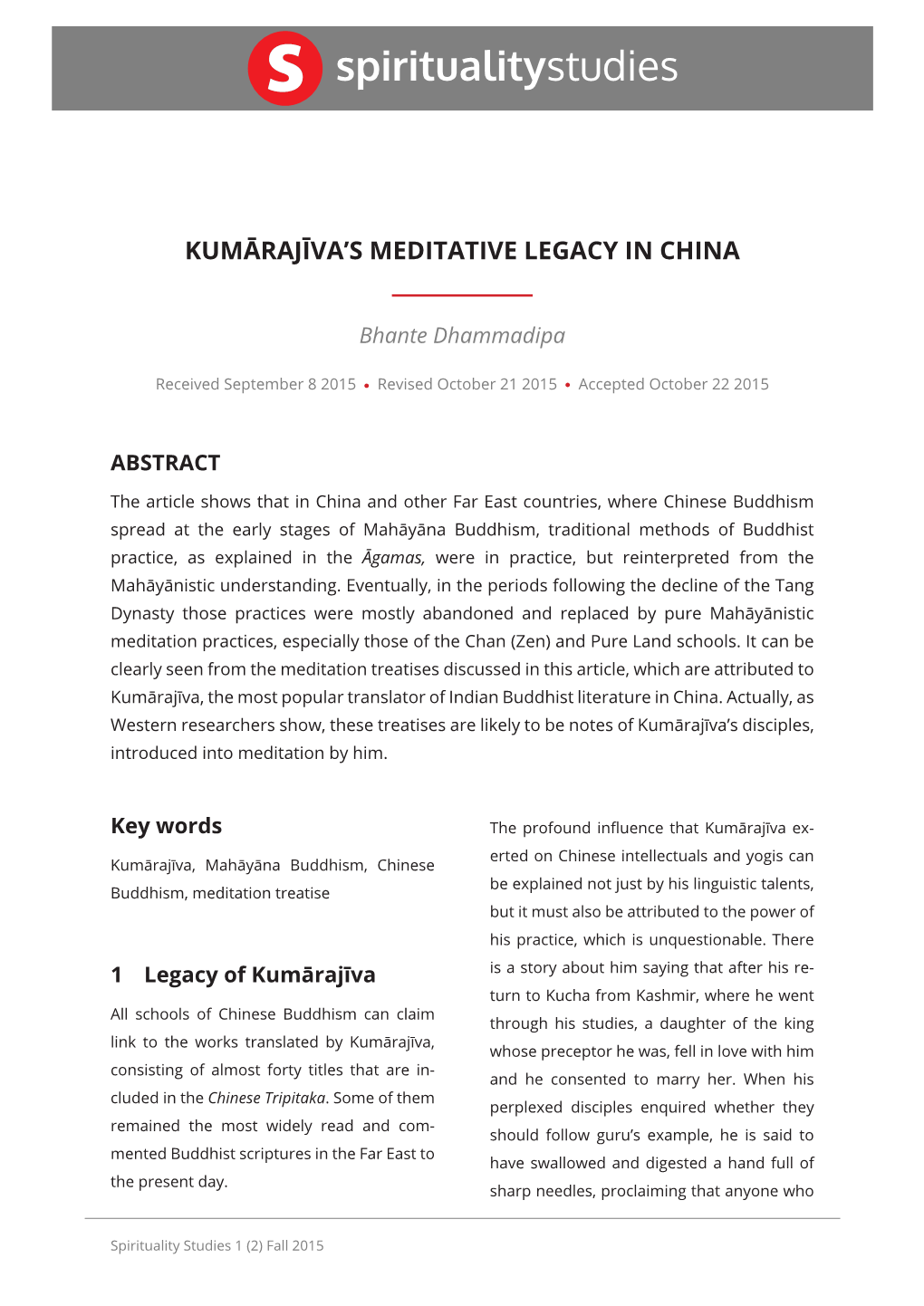 Kumārajīva's Meditative Legacy in China